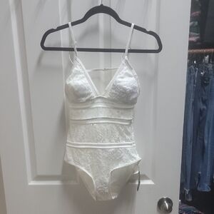 Elegant White Lace One Piece Bathing Suit